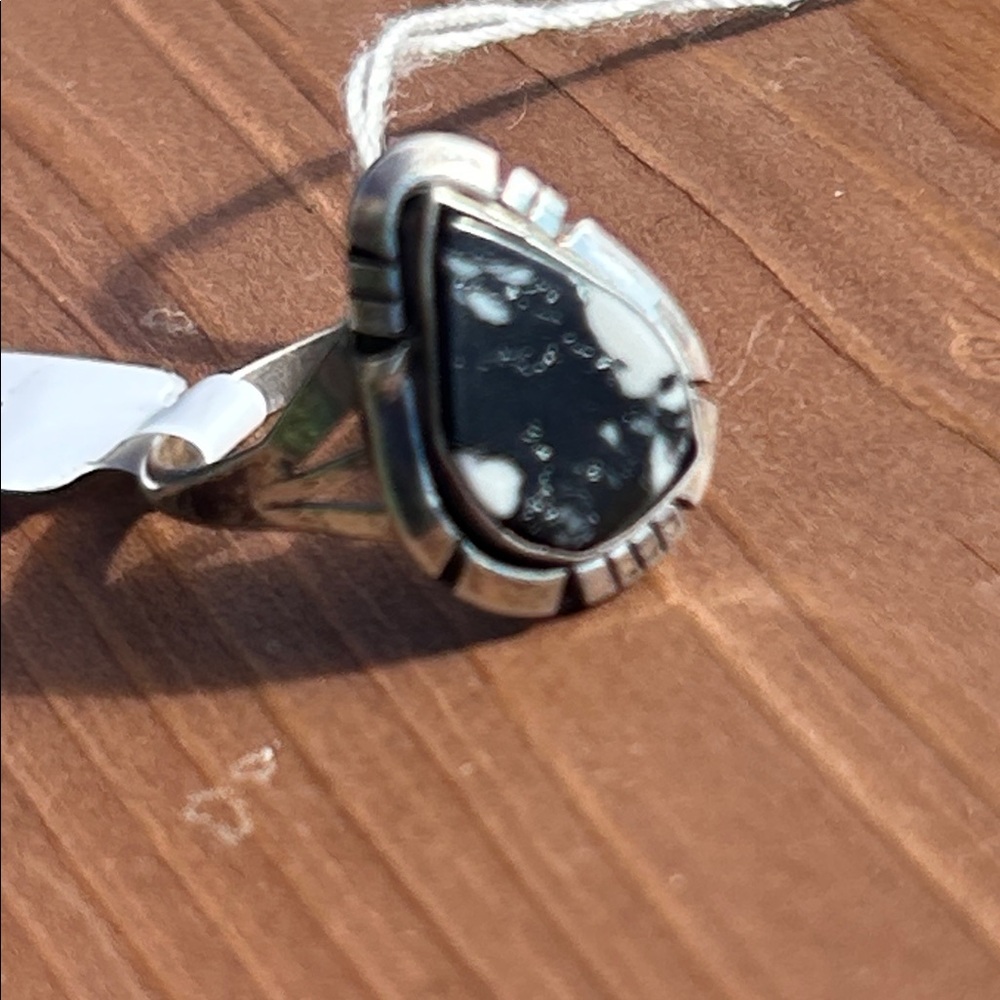 Handmade Navajo Sterling Silver White Buffalo Teardrop Ring - Picture 12 of 12